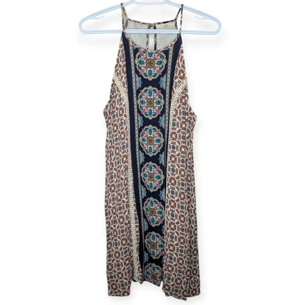 Hint of  Mint Boho Navy, Red & Beige Patterned Sleeveless Shift Dress Women XL